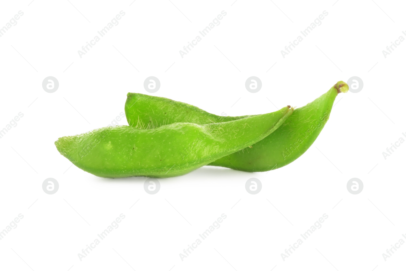 Photo of Raw green edamame pods isolated on white