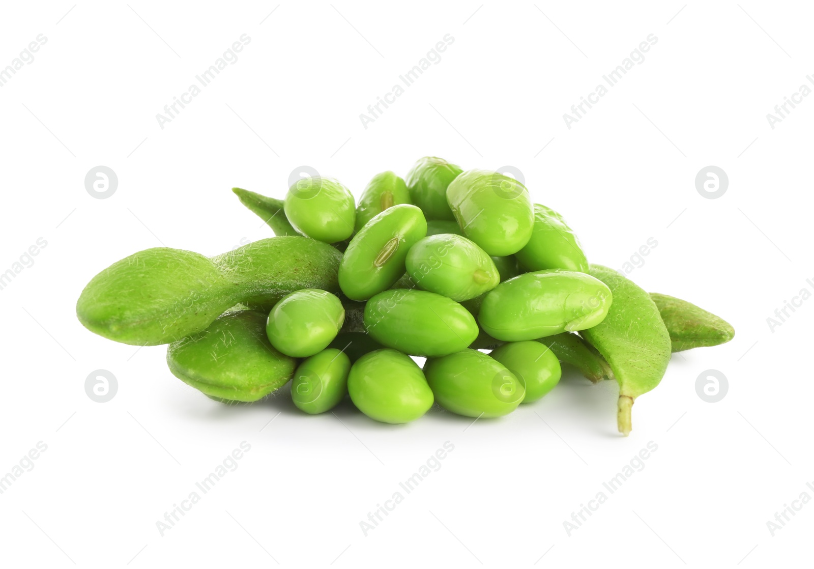 Photo of Raw green edamame soybeans and pods isolated on white