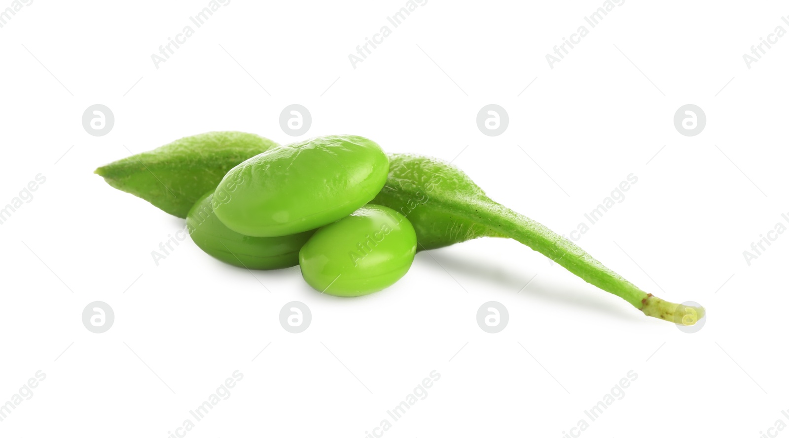 Photo of Raw green edamame pod with soybeans isolated on white