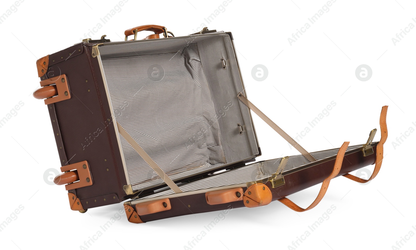 Photo of Open empty suitcase for travelling isolated on white