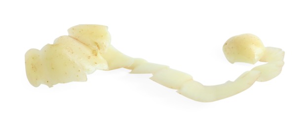 Photo of Potato peel isolated on white. Food waste