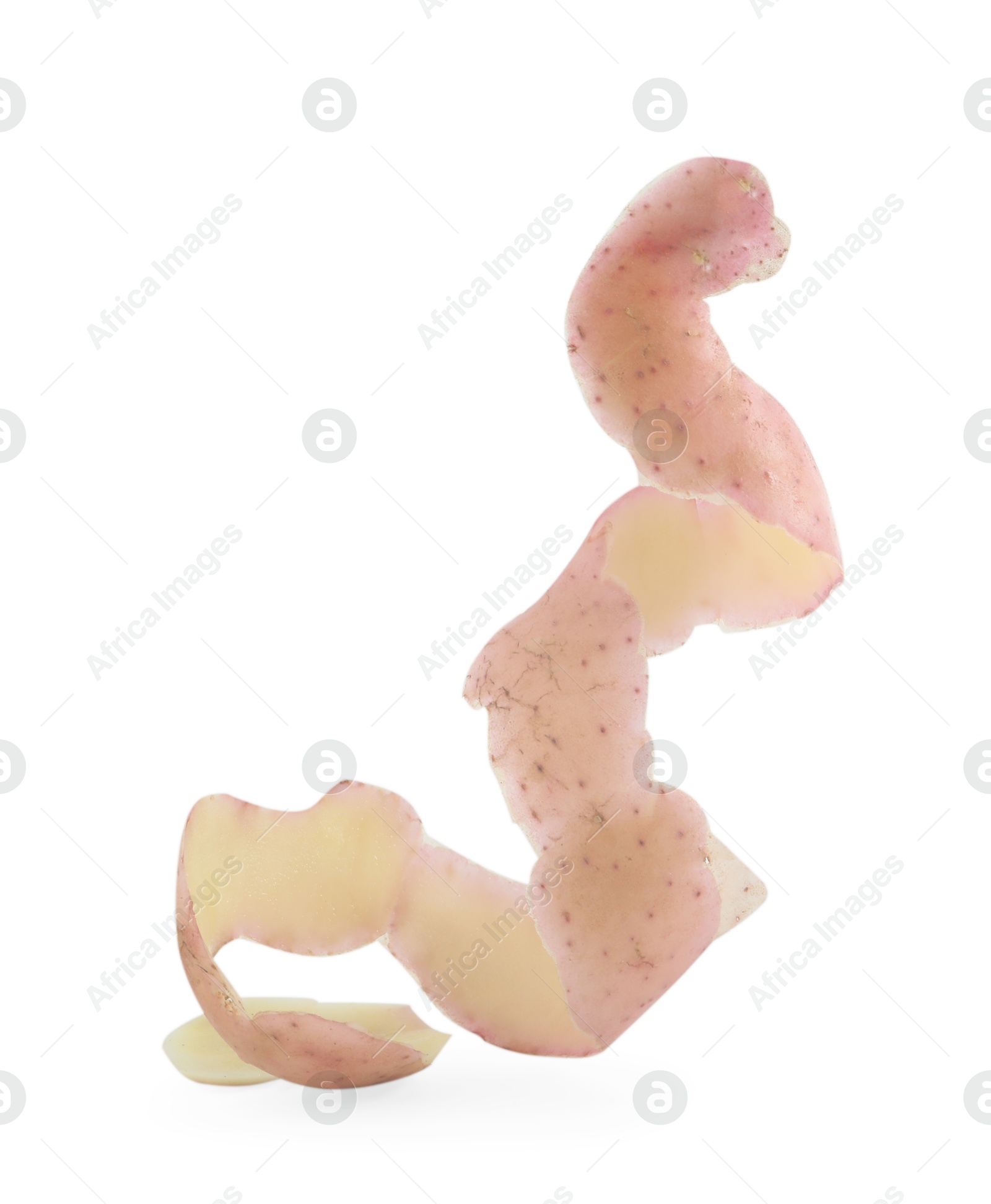 Photo of Potato peel isolated on white. Food waste