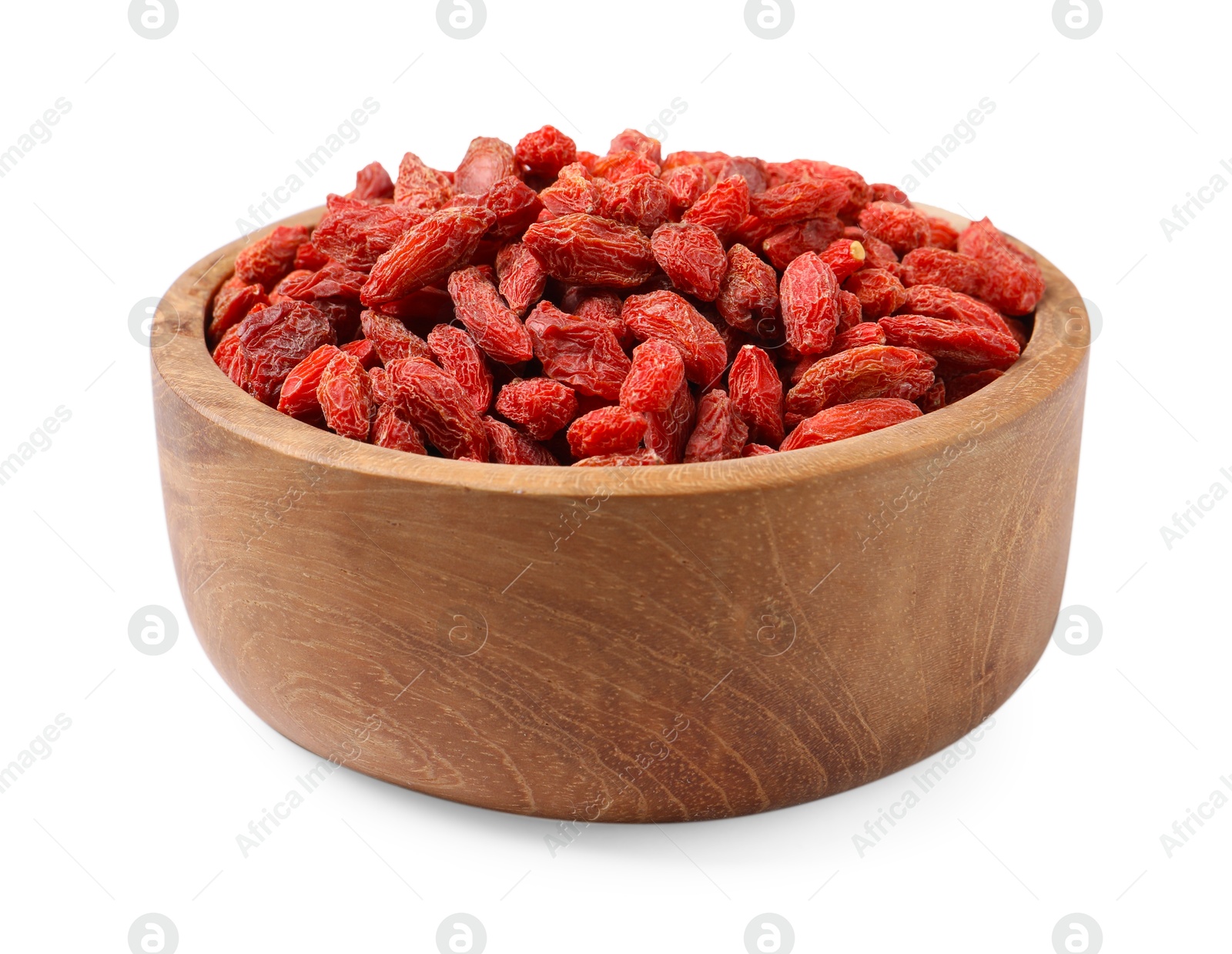 Photo of Dried goji berries in bowl isolated on white