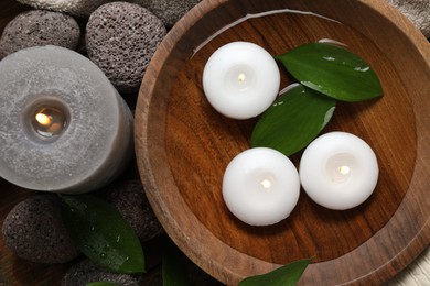 Photo of Flat lay composition with different spa products on table