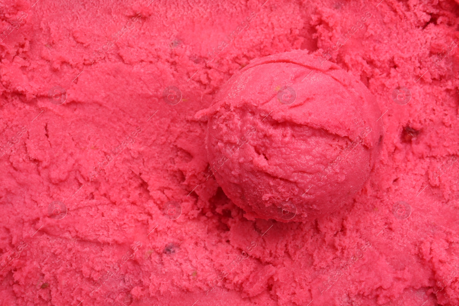 Photo of Tasty berry sorbet as background, closeup. Space for text