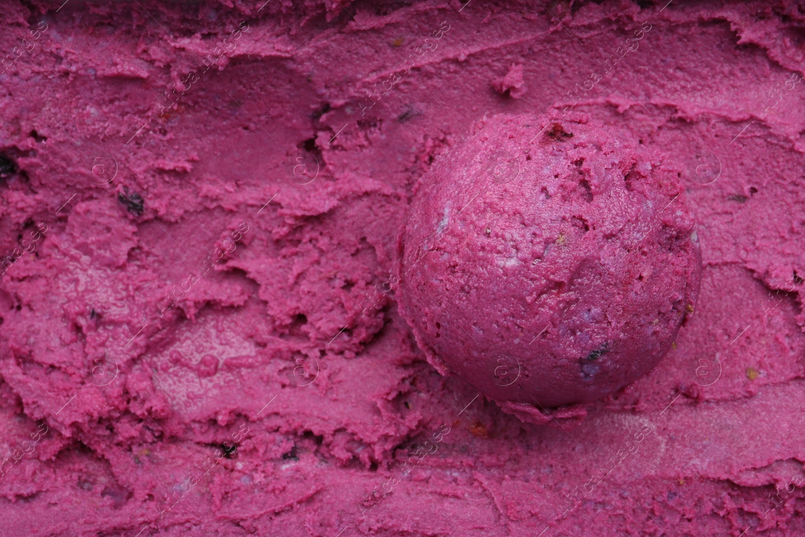 Photo of Tasty berry sorbet as background, closeup. Space for text