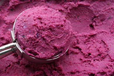 Photo of Scoop of tasty berry sorbet, closeup view