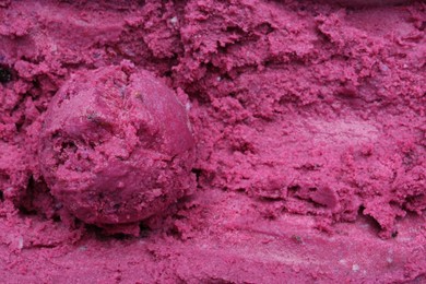 Tasty berry sorbet as background, closeup. Space for text