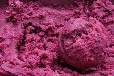 Tasty berry sorbet as background, closeup. Space for text