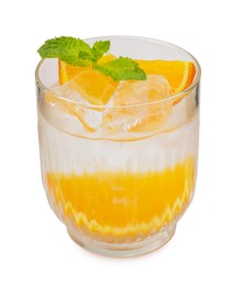 Refreshing water with orange and mint in glass isolated on white