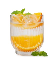 Refreshing water with orange and mint in glass isolated on white