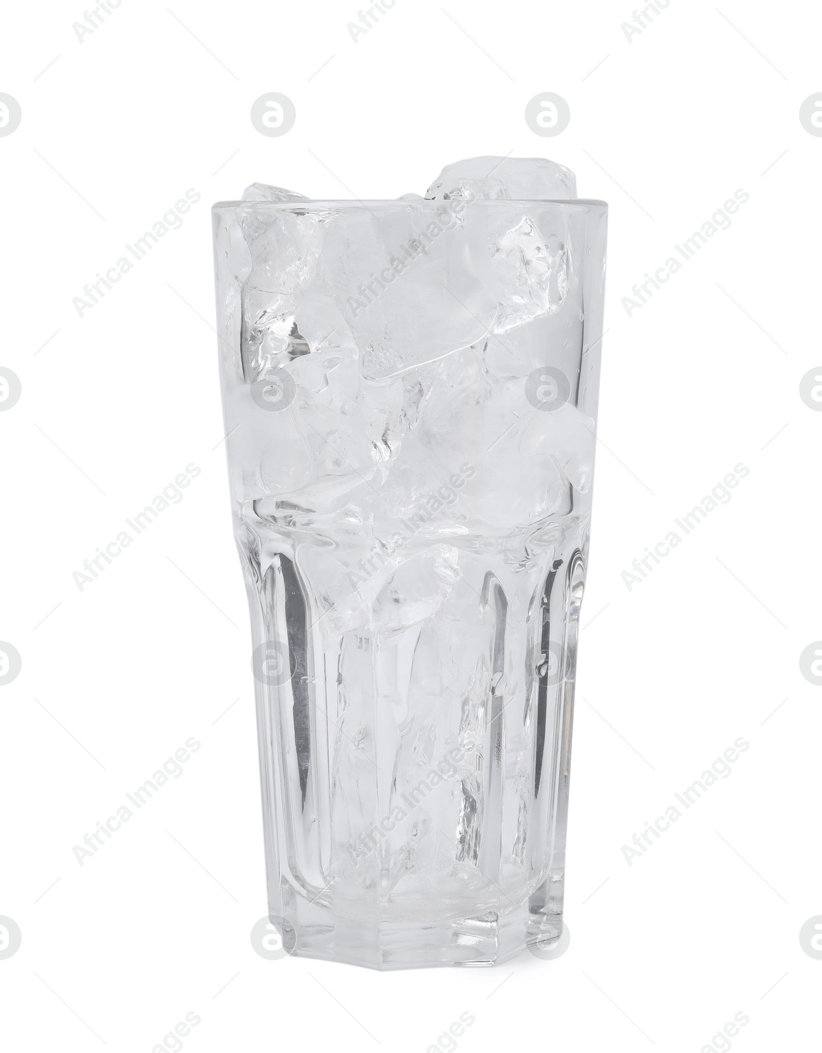 Photo of Refreshing water with ice cubes in glass isolated on white