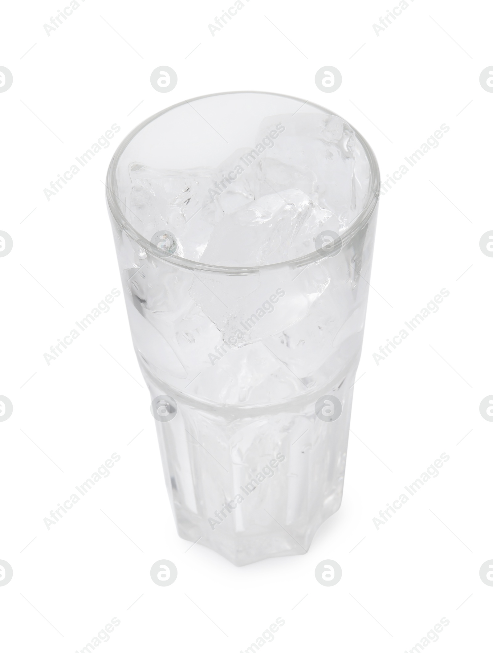 Photo of Refreshing water with ice cubes in glass isolated on white