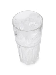 Photo of Refreshing water with ice cubes in glass isolated on white