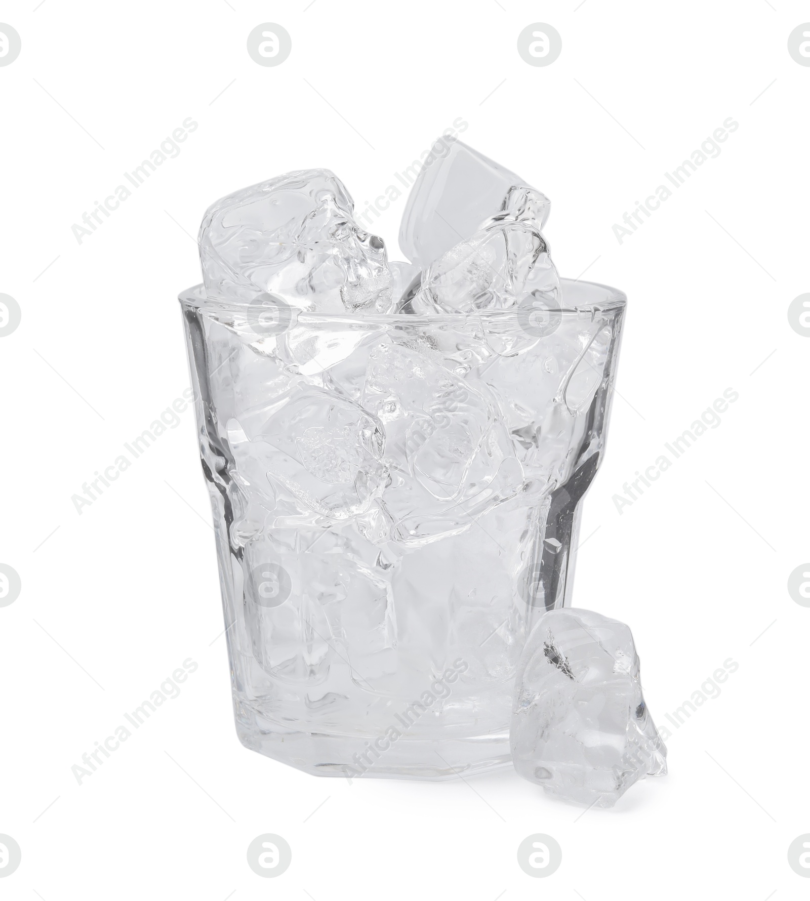 Photo of Refreshing water with ice cubes in glass isolated on white