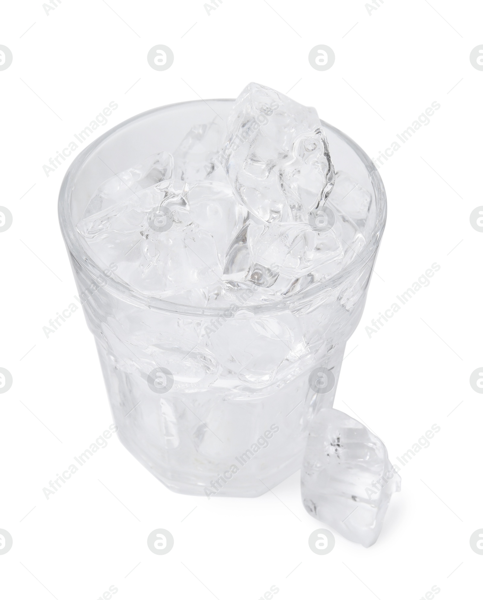 Photo of Refreshing water with ice cubes in glass isolated on white