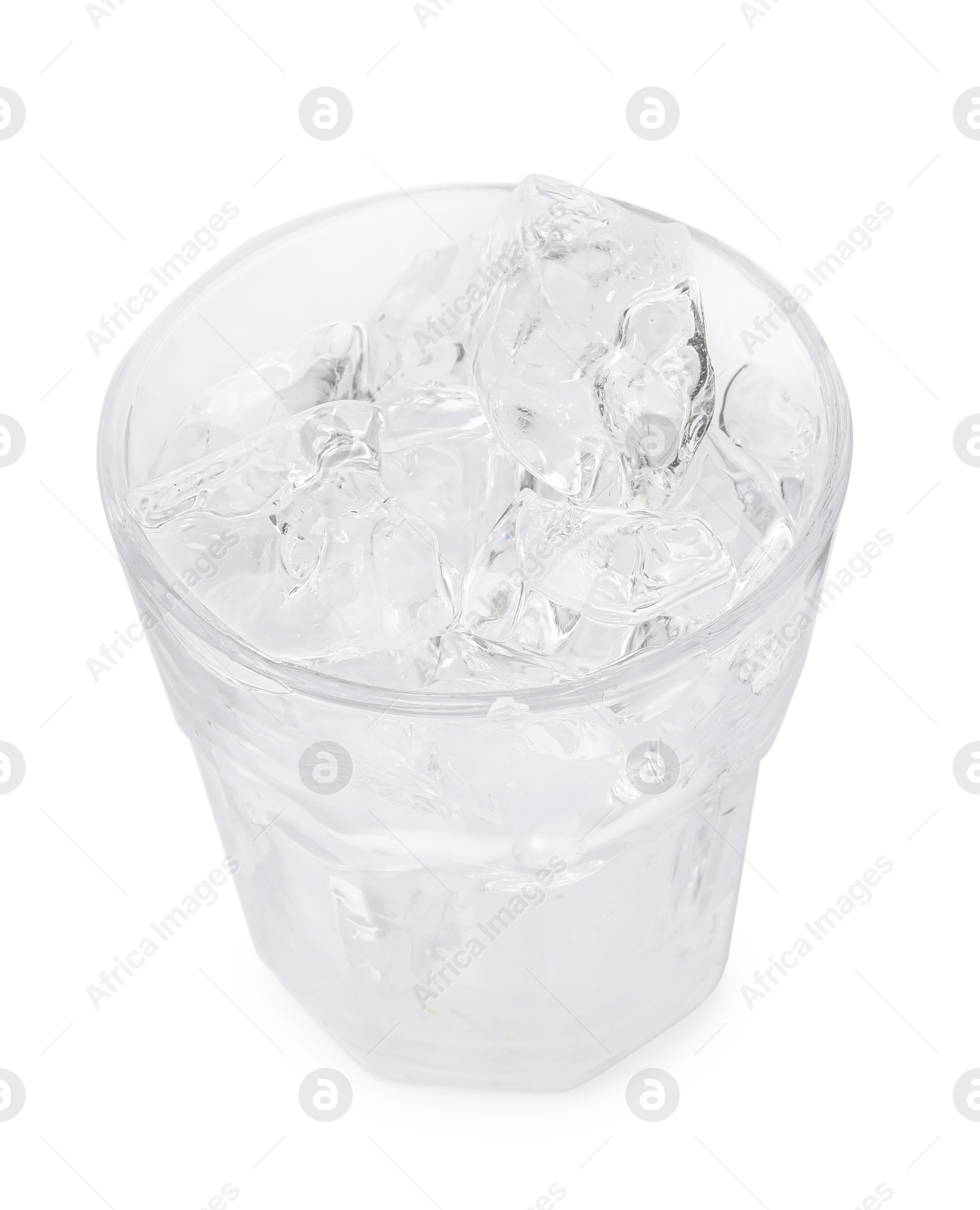 Photo of Refreshing water with ice cubes in glass isolated on white