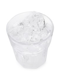 Photo of Refreshing water with ice cubes in glass isolated on white