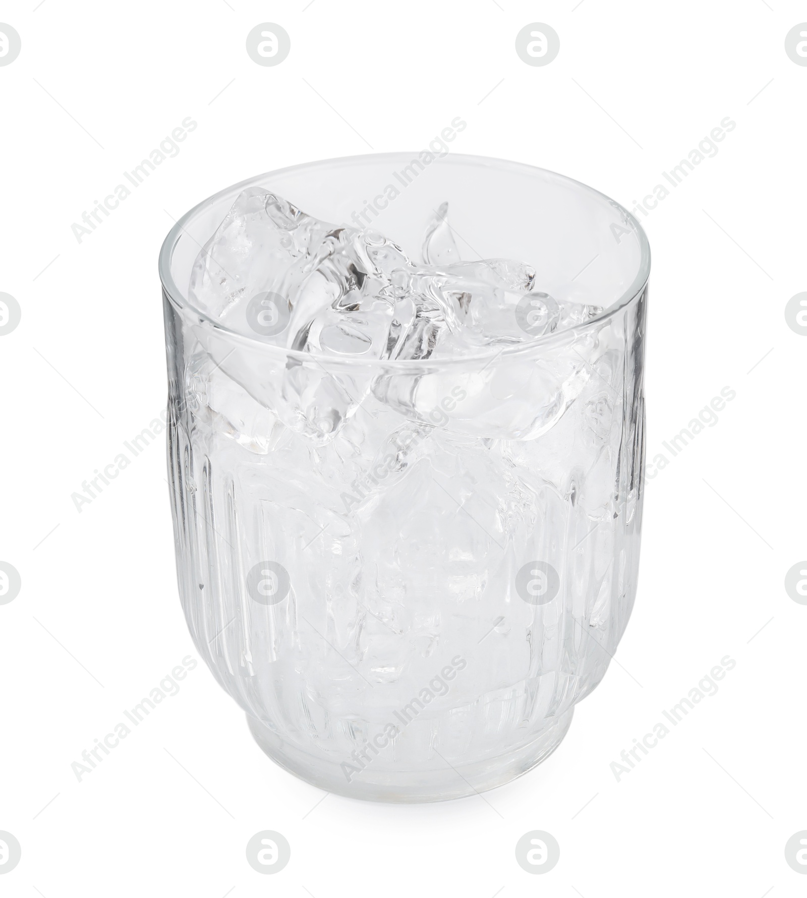 Photo of Refreshing water with ice cubes in glass isolated on white