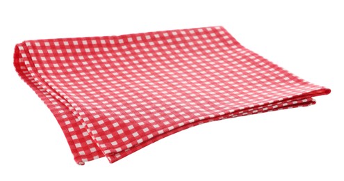 Photo of Red checkered picnic tablecloth isolated on white