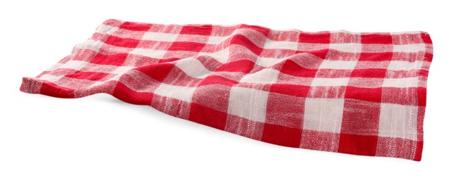 Red checkered picnic tablecloth isolated on white