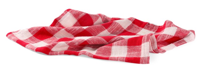 Photo of Red checkered picnic tablecloth isolated on white