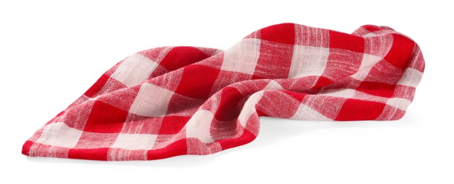 Photo of Red checkered picnic tablecloth isolated on white