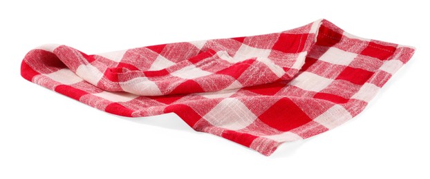 Photo of Red checkered picnic tablecloth isolated on white