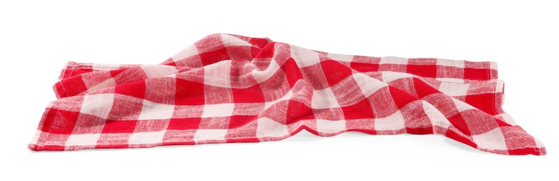 Photo of Red checkered picnic tablecloth isolated on white