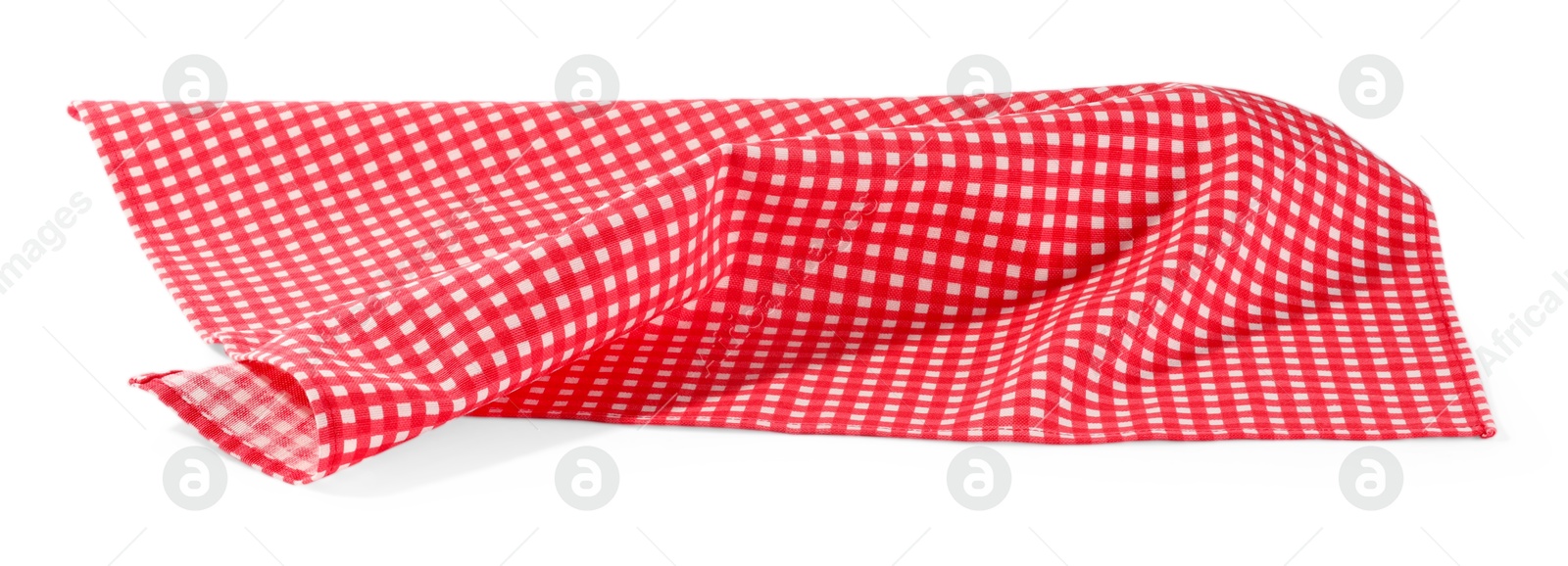 Photo of Red checkered picnic tablecloth isolated on white