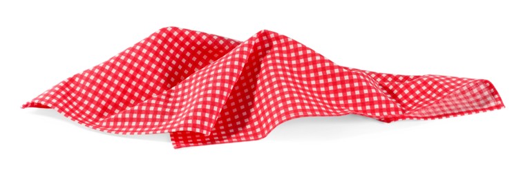 Photo of Red checkered picnic tablecloth isolated on white