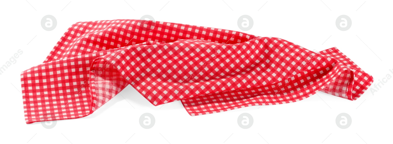 Photo of Red checkered picnic tablecloth isolated on white