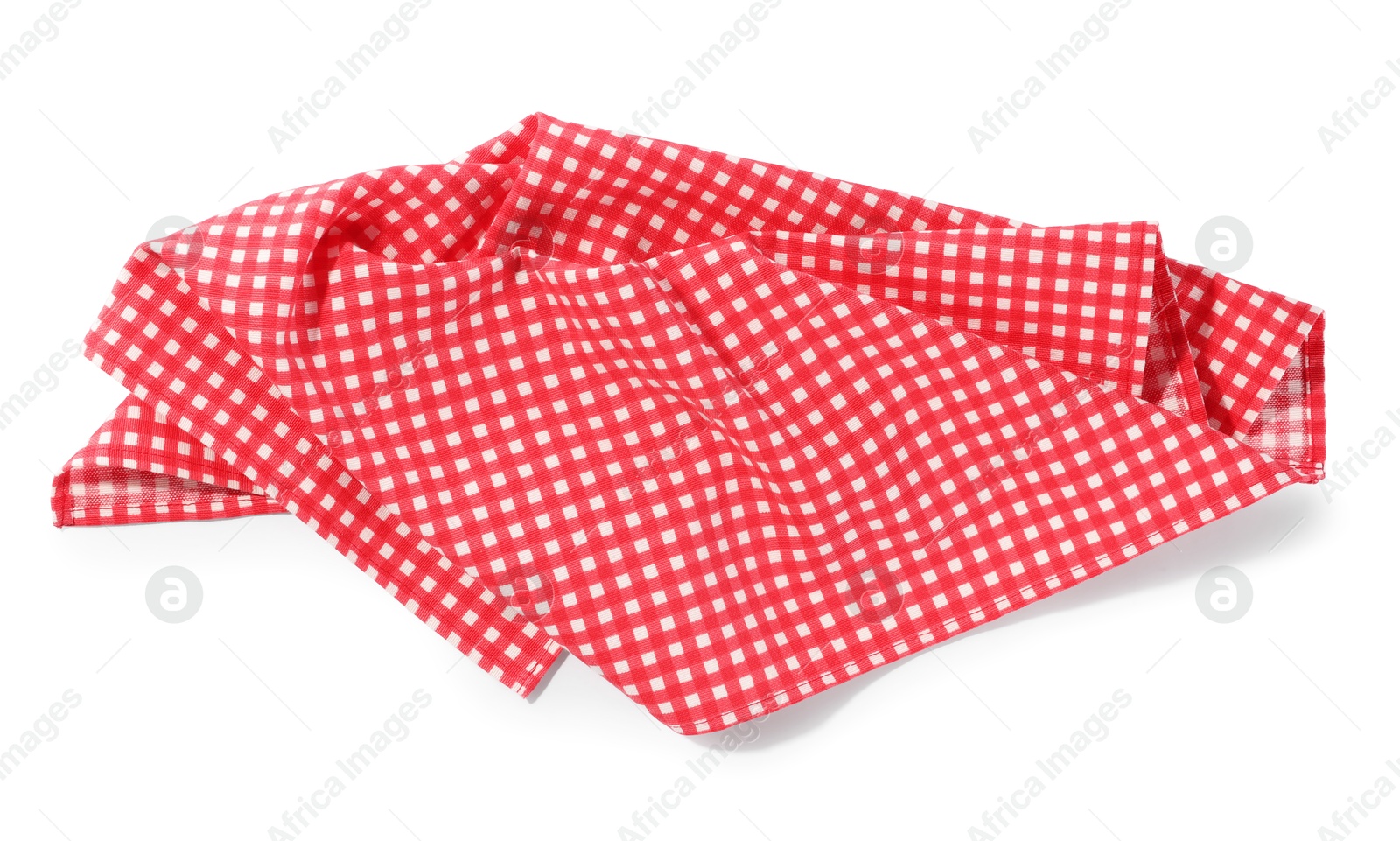 Photo of Red checkered picnic tablecloth isolated on white