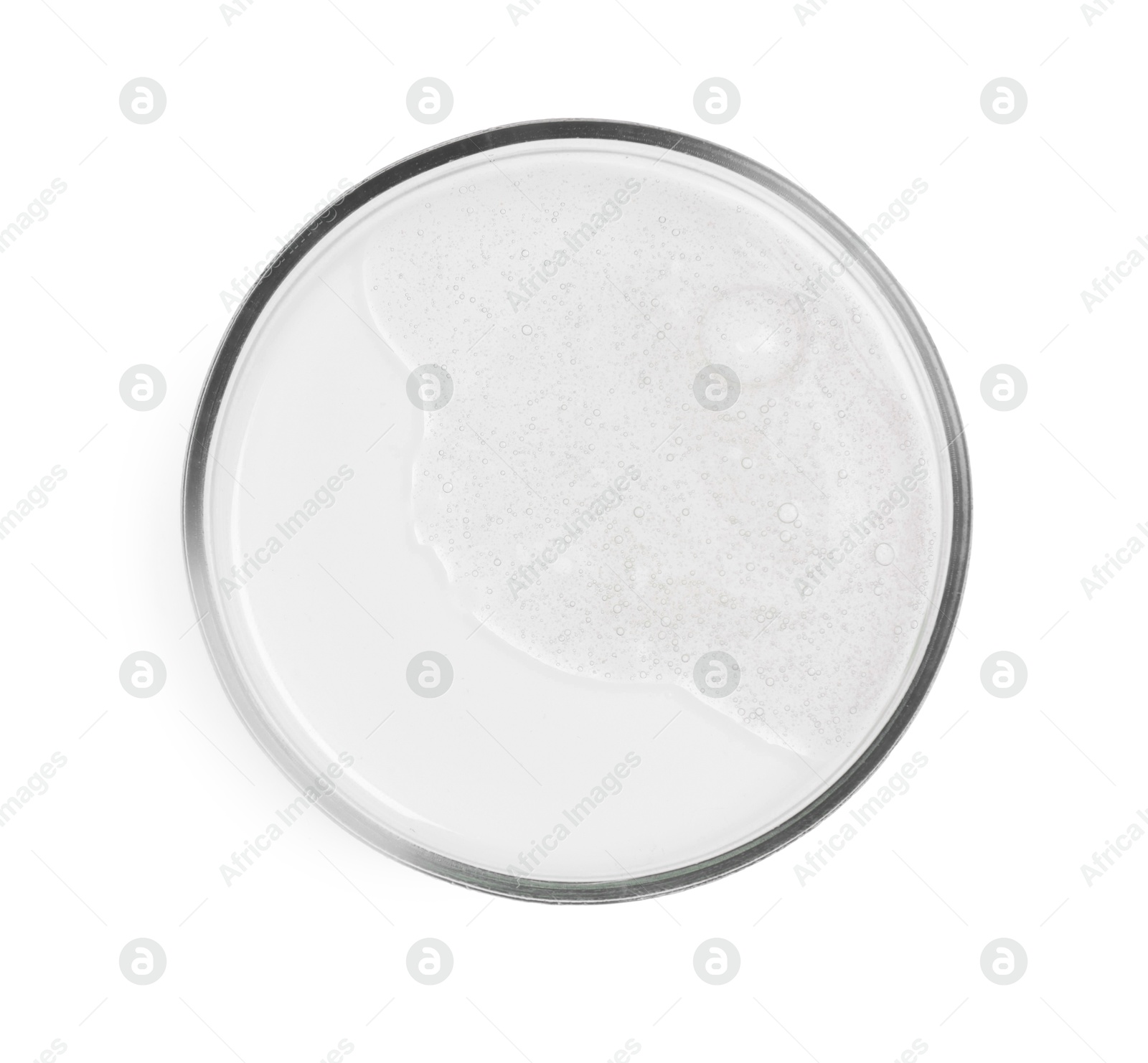 Photo of Petri dish with sample isolated on white, top view