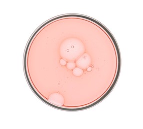 Photo of Petri dish with sample isolated on white, top view