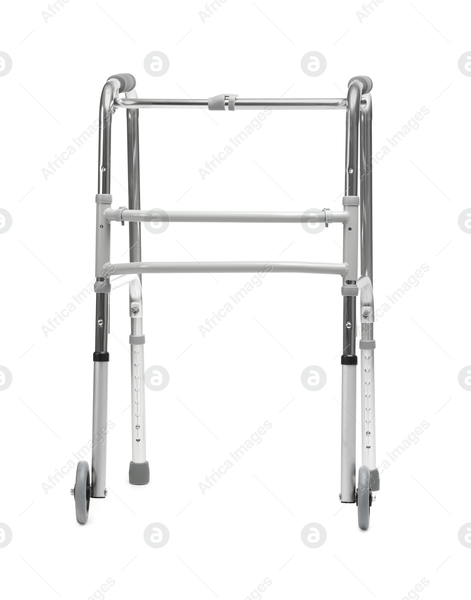 Photo of One metal walking frame isolated on white