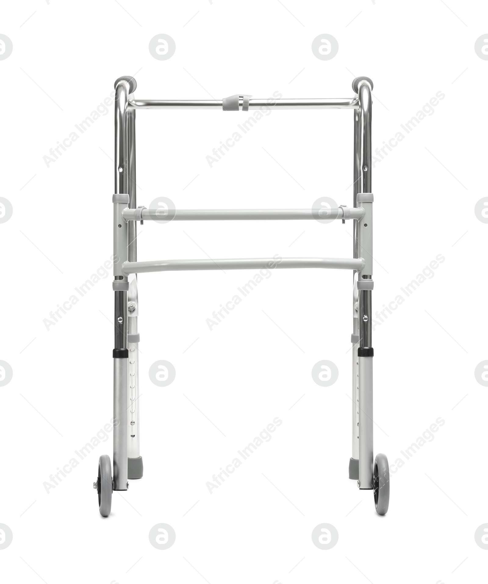 Photo of One metal walking frame isolated on white