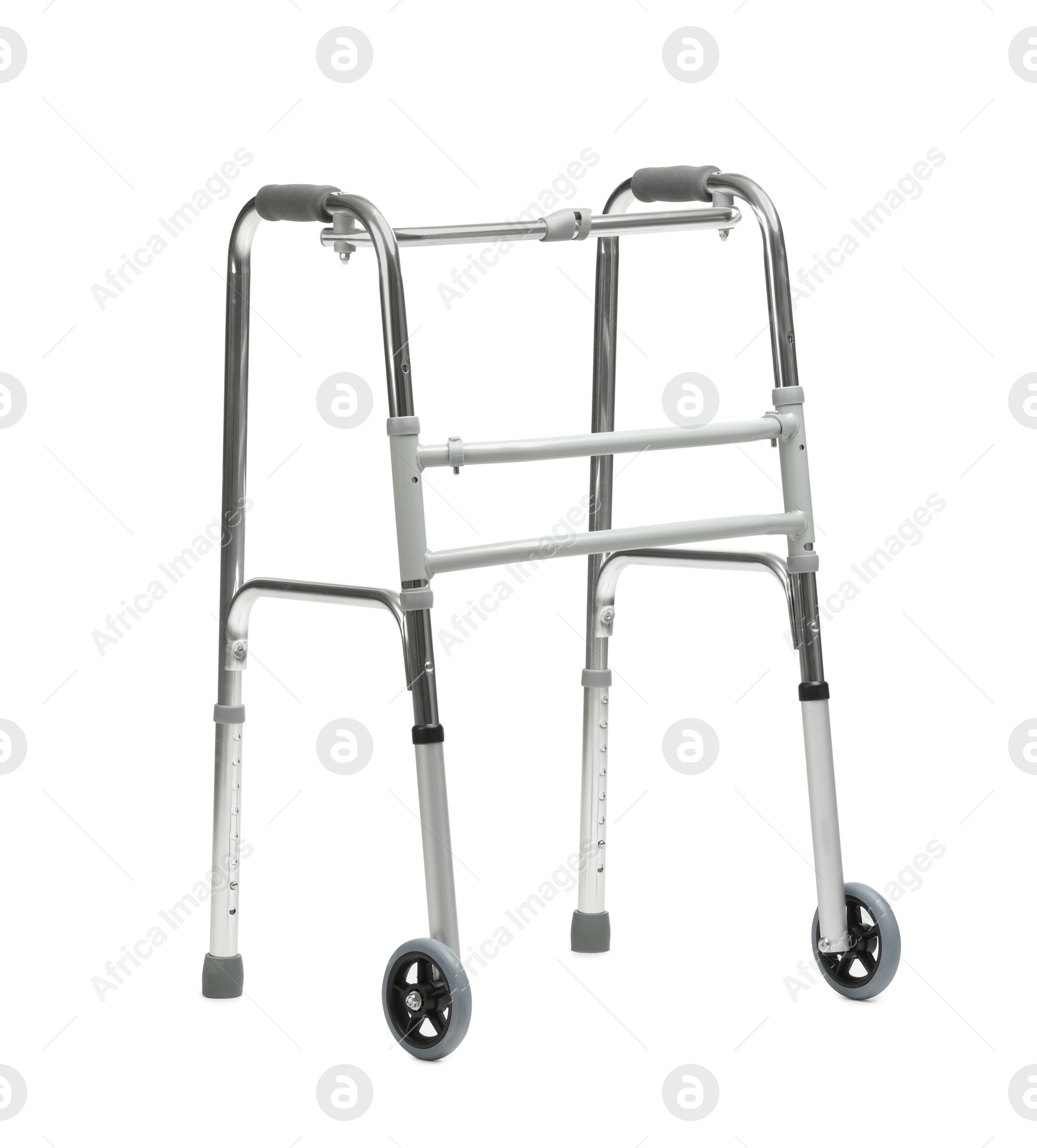 Photo of One metal walking frame isolated on white