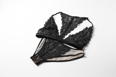 Elegant black lace women's underwear isolated on white