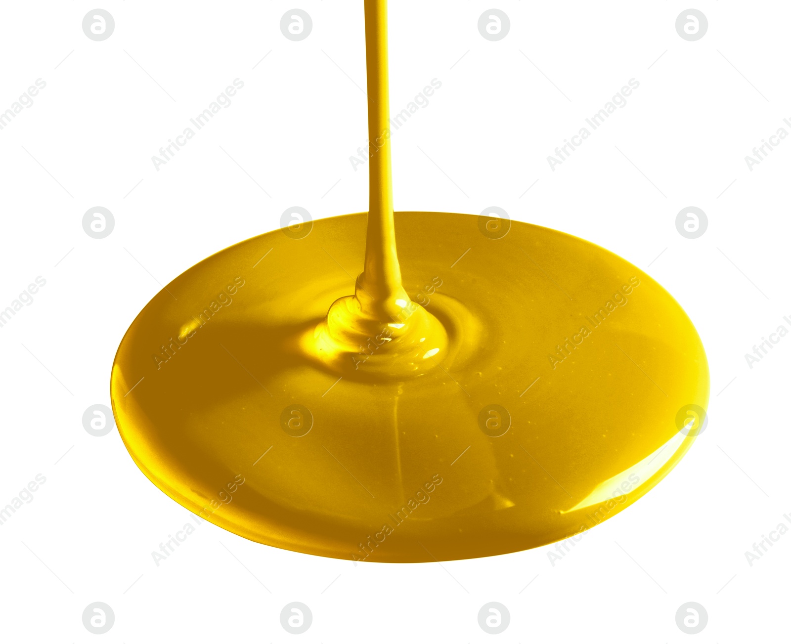 Image of Pouring gold fluid on white background. Bright liquid