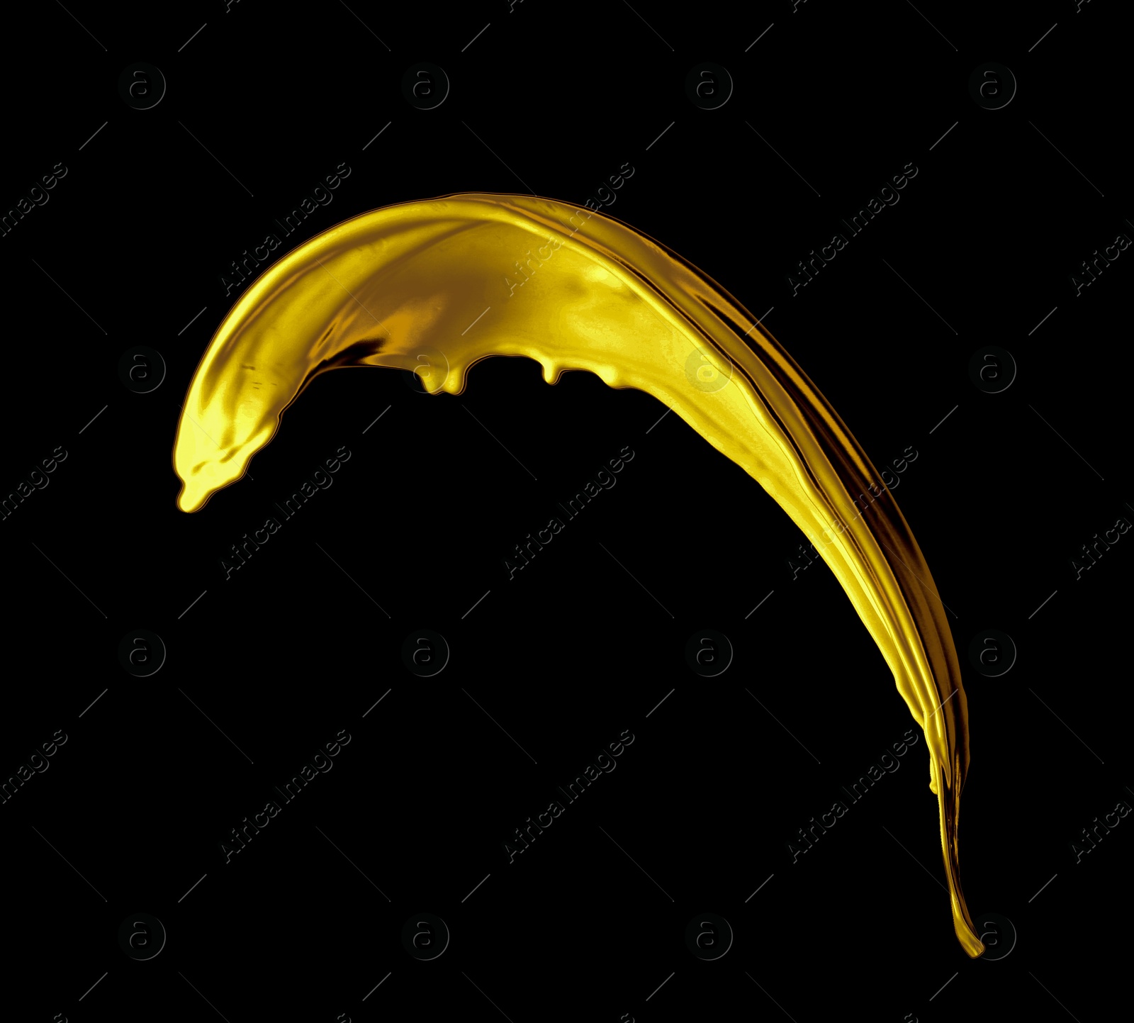 Image of Splash of gold fluid on black background