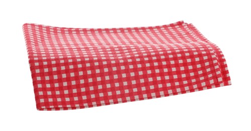 Photo of Red checkered picnic tablecloth isolated on white