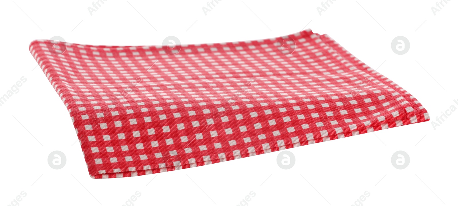 Photo of Red checkered picnic tablecloth isolated on white