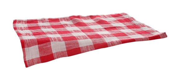 Photo of Red checkered picnic tablecloth isolated on white