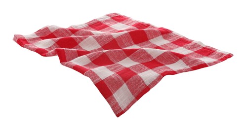 Photo of Red checkered picnic tablecloth isolated on white