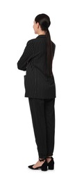 Photo of Woman in black striped suit on white background