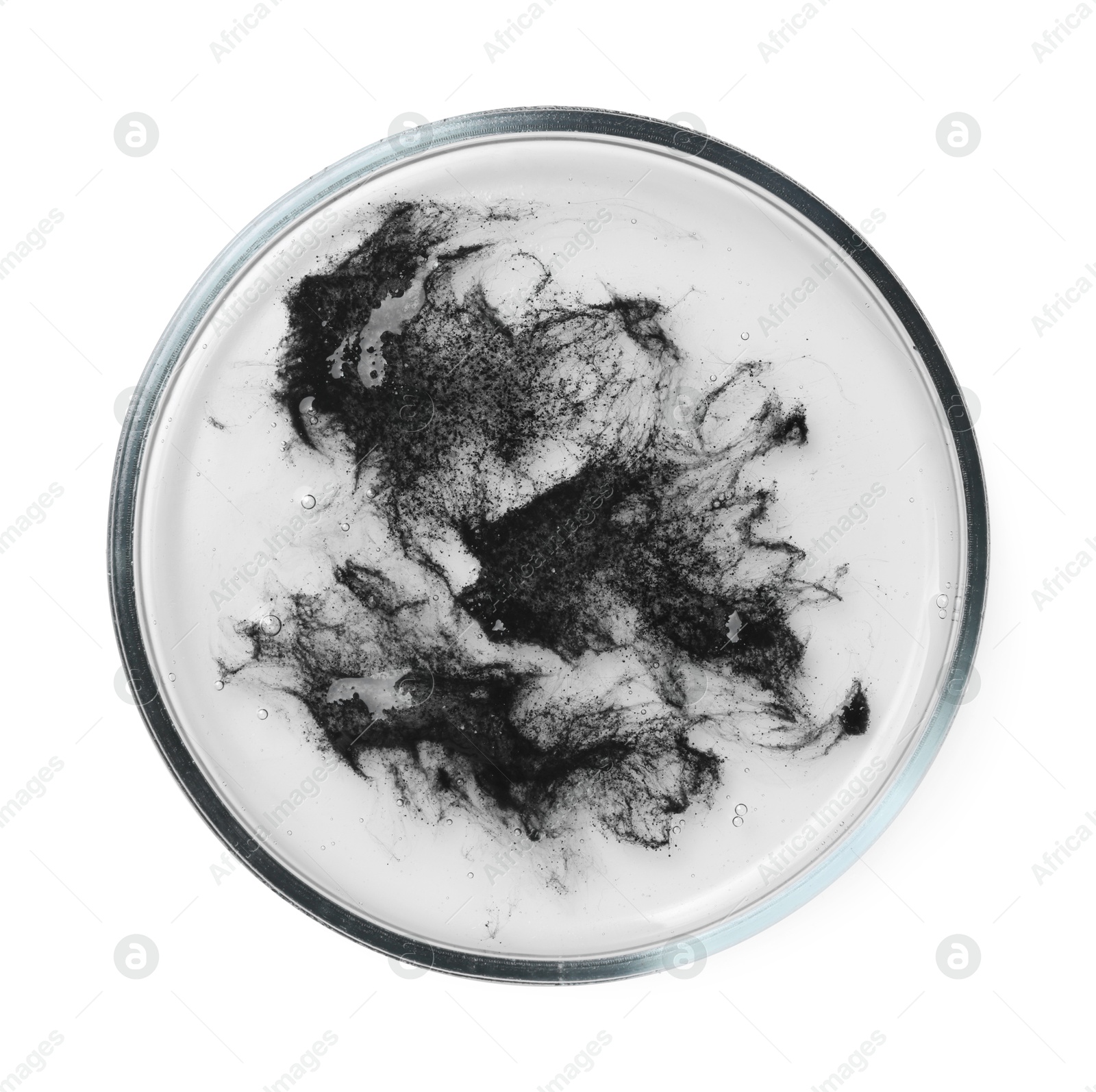 Photo of Petri dish with bacteria isolated on white, top view