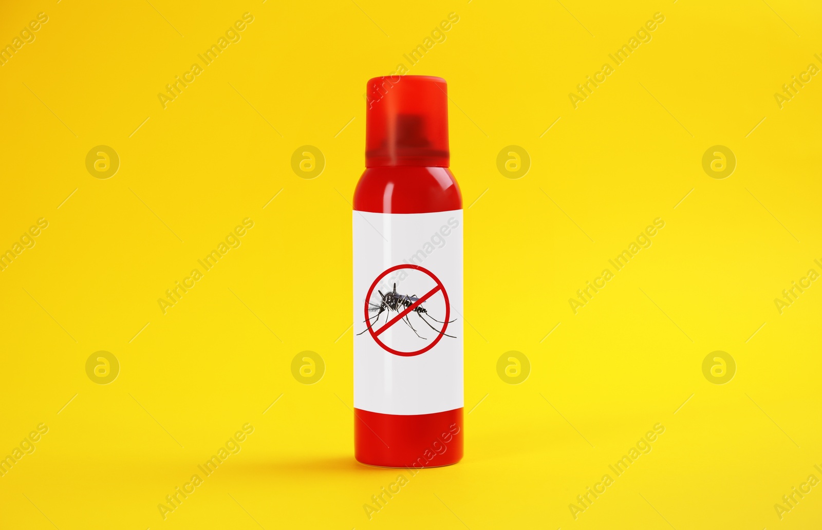 Image of Mosquito spray on yellow background. Insect repellent