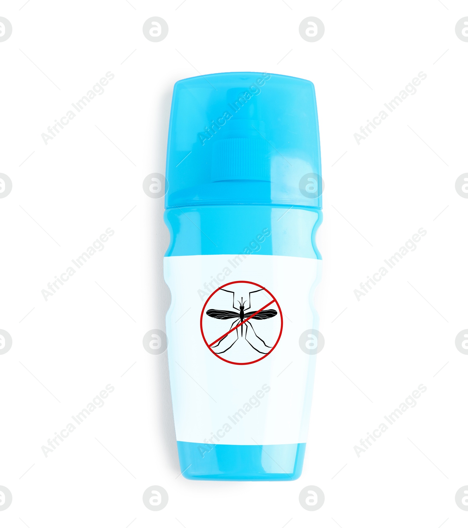 Image of Mosquito spray isolated on white, top view. Insect repellent