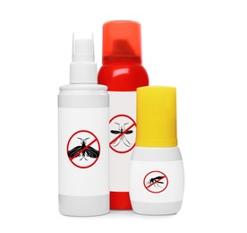 Mosquito sprays isolated on white. Insect repellent